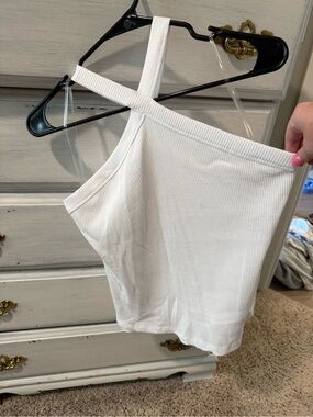 SO White Ribbed One-Shoulder Tank
